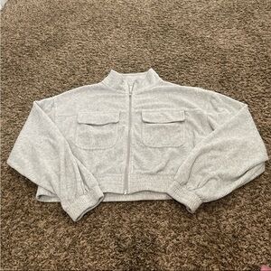 Aerie groove velour, full zip sweatshirt, cropped size medium